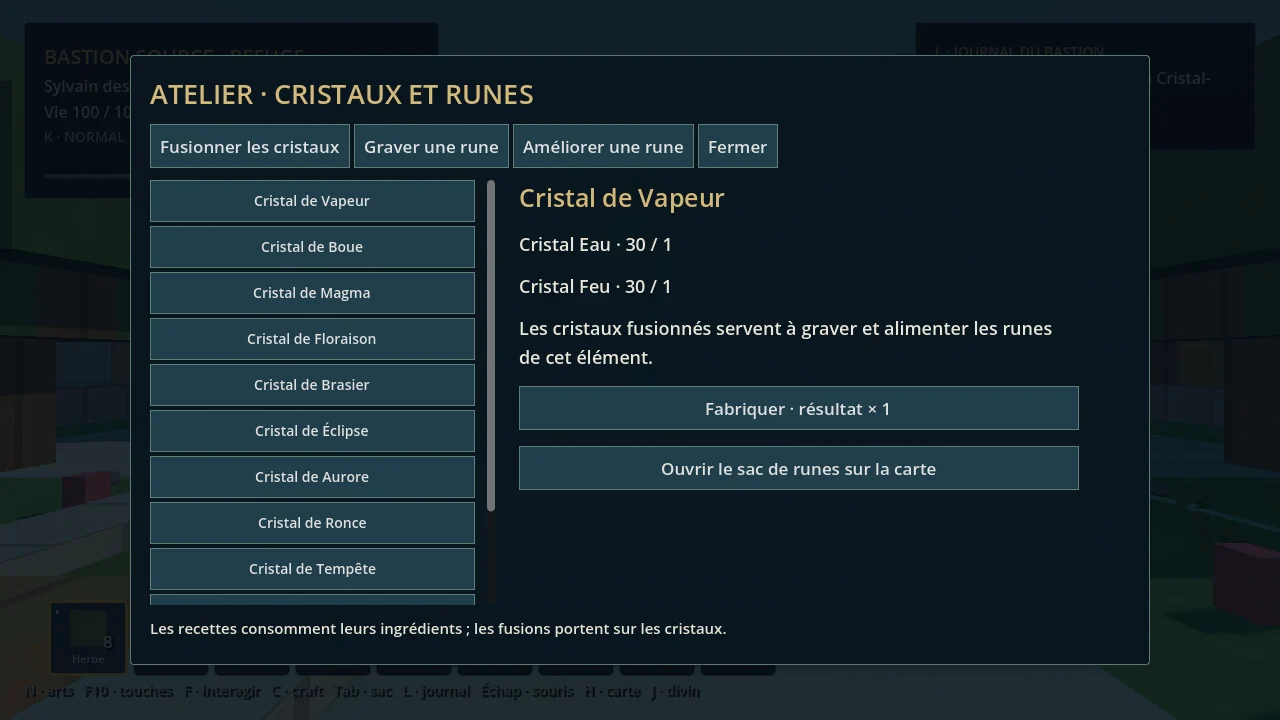 Fusion des éléments et fabrication des runes.