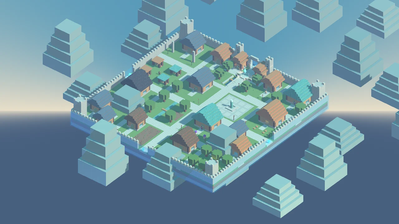 Vue aérienne de la ville, 64 chunks et seize quartiers.